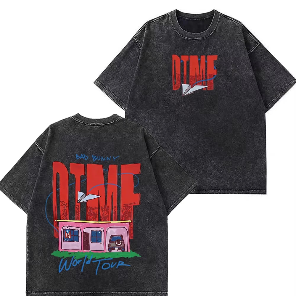 Rapper Bad Bunny Tour 2026 Debi Tirar Mas Fotos DTMF Merch Vintage Washed Tee Men's Women Fashion T Shirt Cotton Casual T-shirts