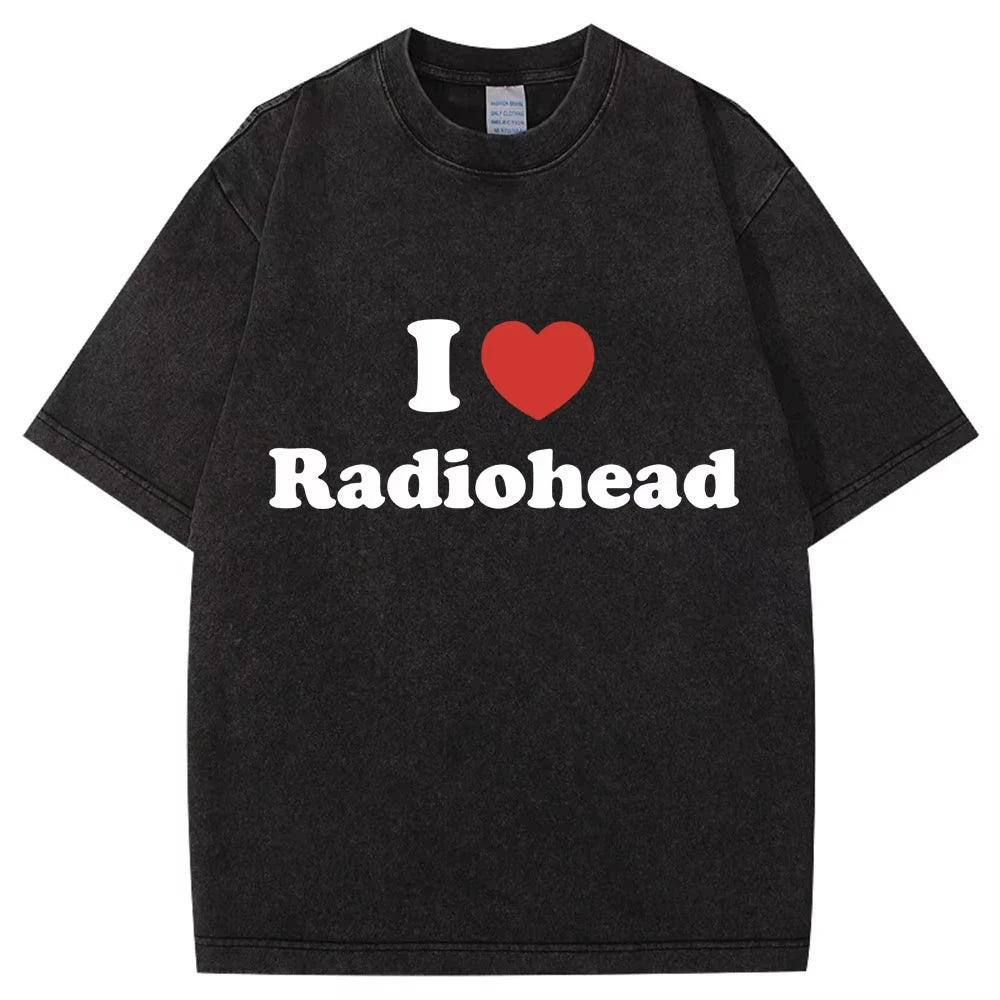 Washed Rock Band Radiohead The Bends Retro Tshirt Men Women Fashion Hip Hop Gothic T Shirt Oversized Cotton Casual Male T-shirts