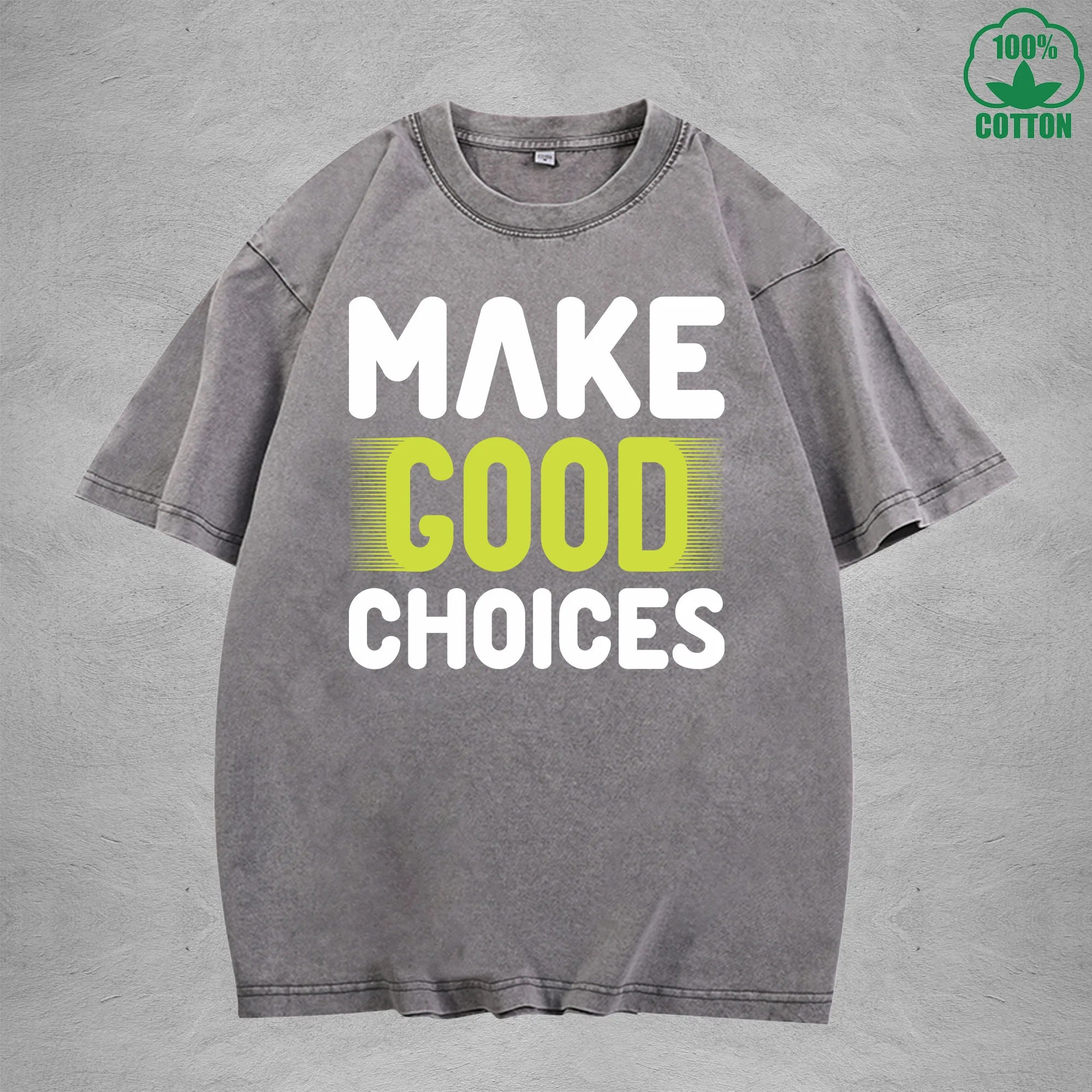 Good Choices Multicolor Interest Printed Washed T-Shirt 230G Loose Trendy Fashionable Cotton Short Sleeve Top