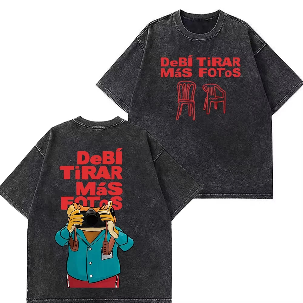Rapper Bad Bunny Tour 2026 Debi Tirar Mas Fotos DTMF Merch Vintage Washed Tee Men's Women Fashion T Shirt Cotton Casual T-shirts