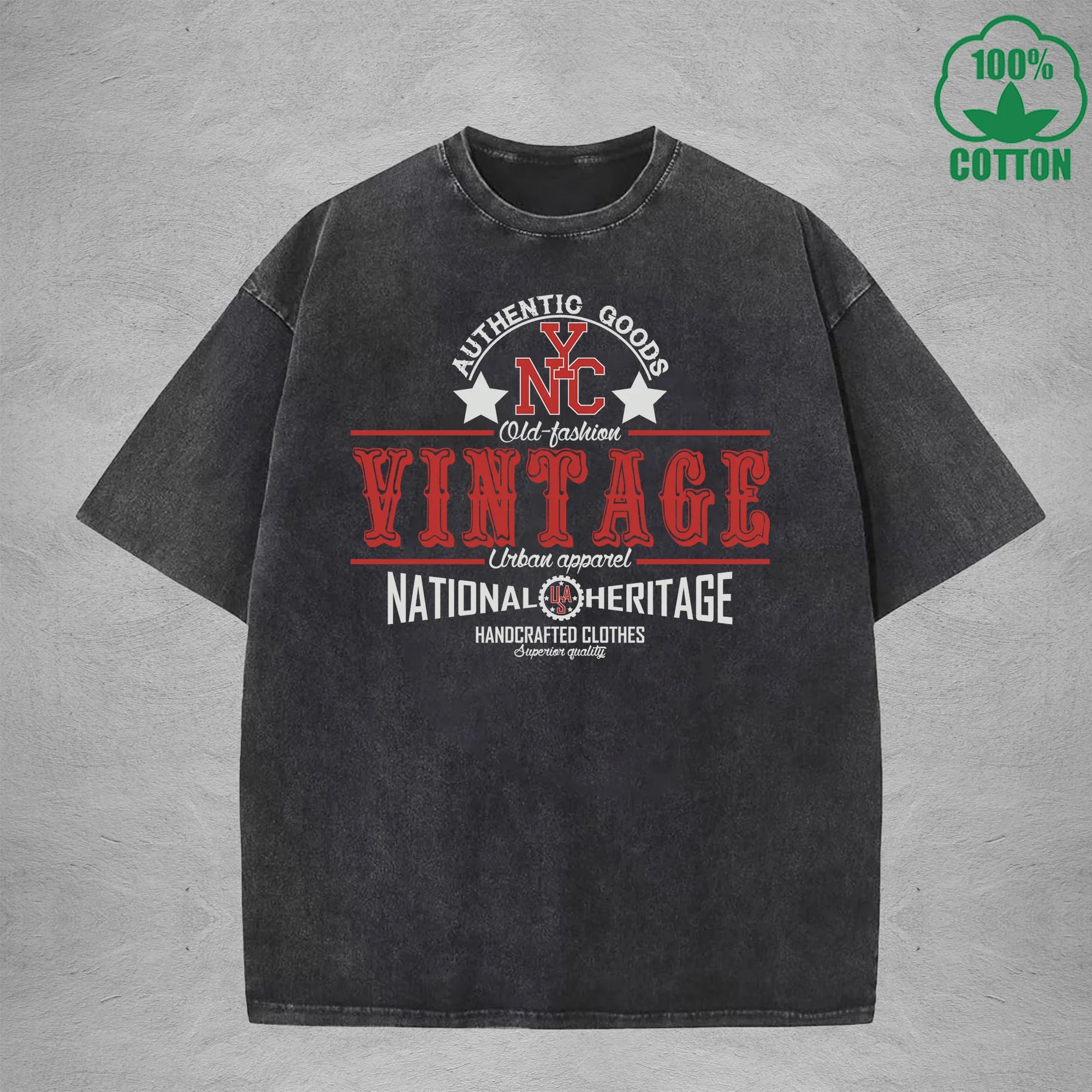 Vintage Interest Printed Washed T-Shirt 230G Multicolor Loose Trendy Fashionable Cotton Short Sleeve Top