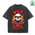 WILD SOUL Printed American Style Fashion Washed T-Shirt 230G Multicolor Loose Trendy Fashionable Cotton Short Sleeve Top