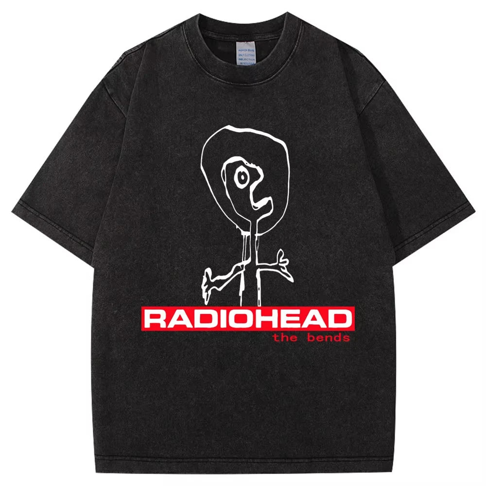 Washed Rock Band Radiohead The Bends Retro Tshirt Men Women Fashion Hip Hop Gothic T Shirt Oversized Cotton Casual Male T-shirts