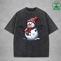 Christmas Snowman Interest Printed Washed T-Shirt 230G Multicolor Loose Trendy Fashionable Cotton Short Sleeve Top