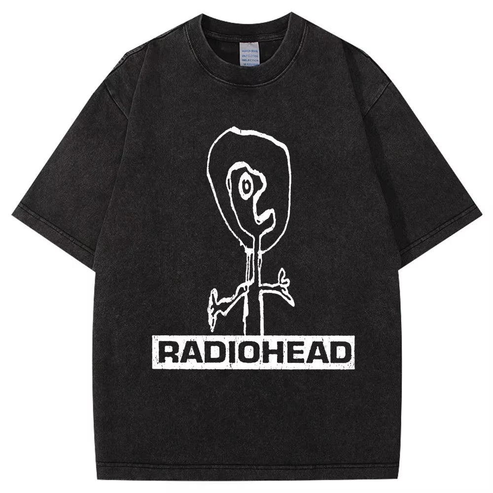 Washed Rock Band Radiohead The Bends Retro Tshirt Men Women Fashion Hip Hop Gothic T Shirt Oversized Cotton Casual Male T-shirts