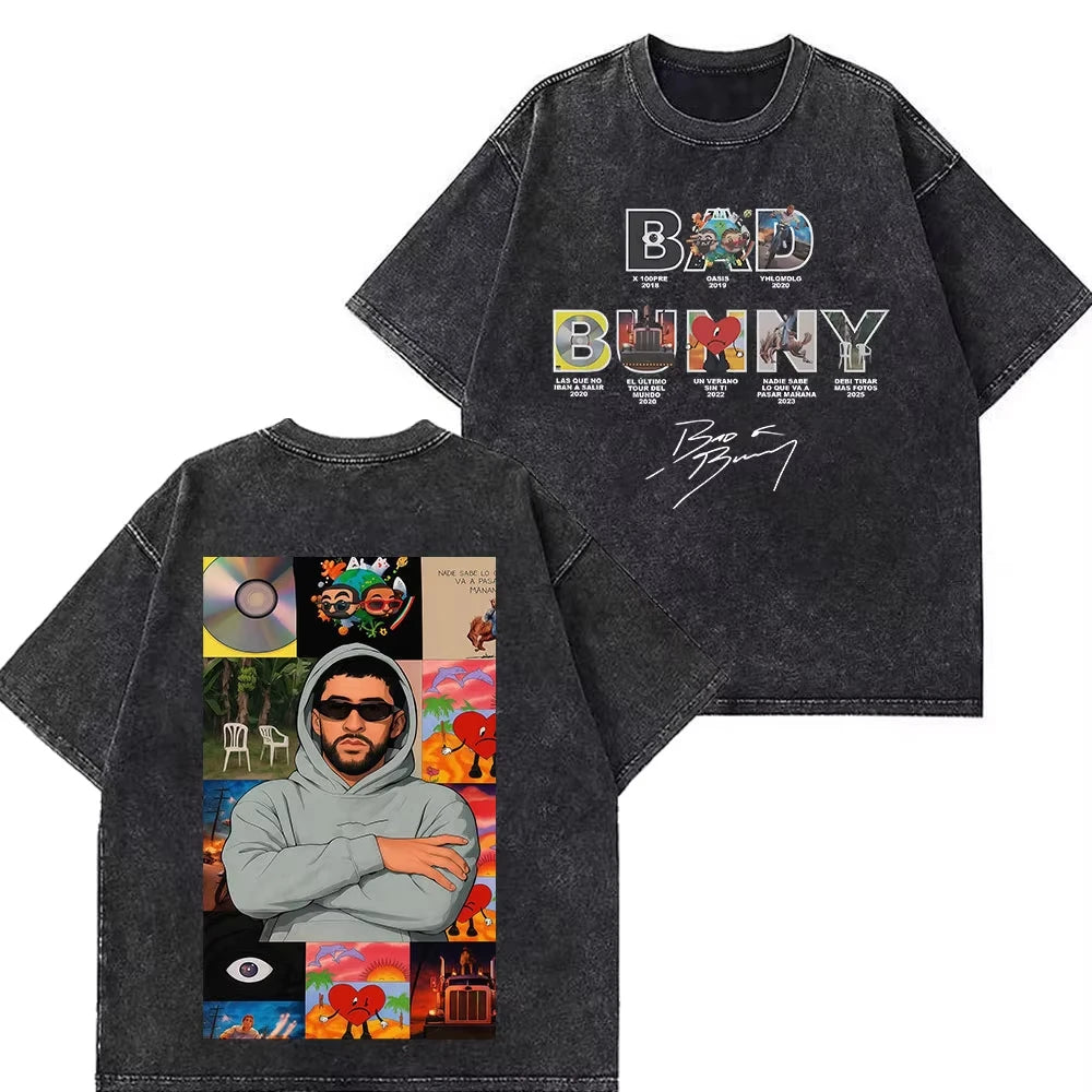 Rapper Bad Bunny Tour 2026 Debi Tirar Mas Fotos DTMF Merch Vintage Washed Tee Men's Women Fashion T Shirt Cotton Casual T-shirts