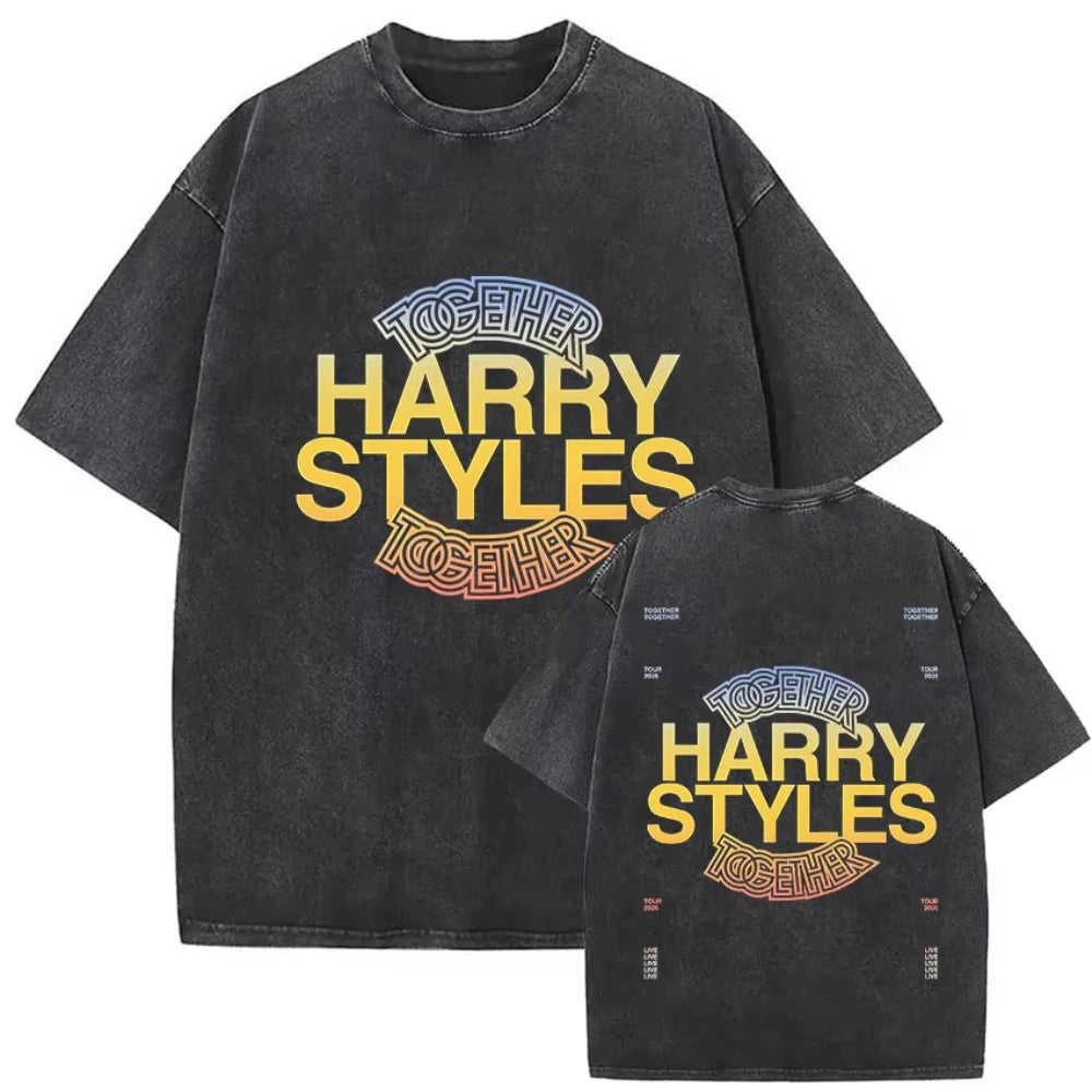 Harry Styles "Together" Tour 2026 Vintage Washed T-Shirt Men Women Pop Music Fashion Oversized Cotton Graphic TShirts Streetwear