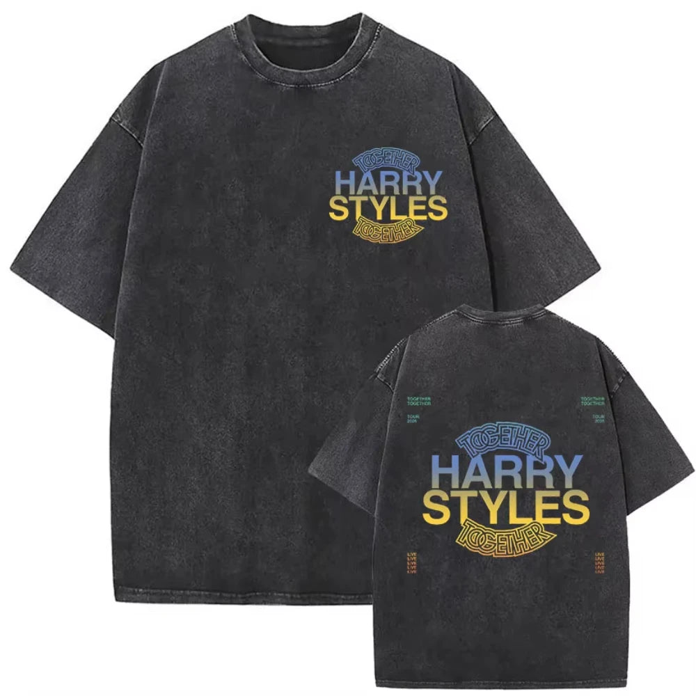 Harry Styles "Together" Tour 2026 Vintage Washed T-Shirt Men Women Pop Music Fashion Oversized Cotton Graphic TShirts Streetwear