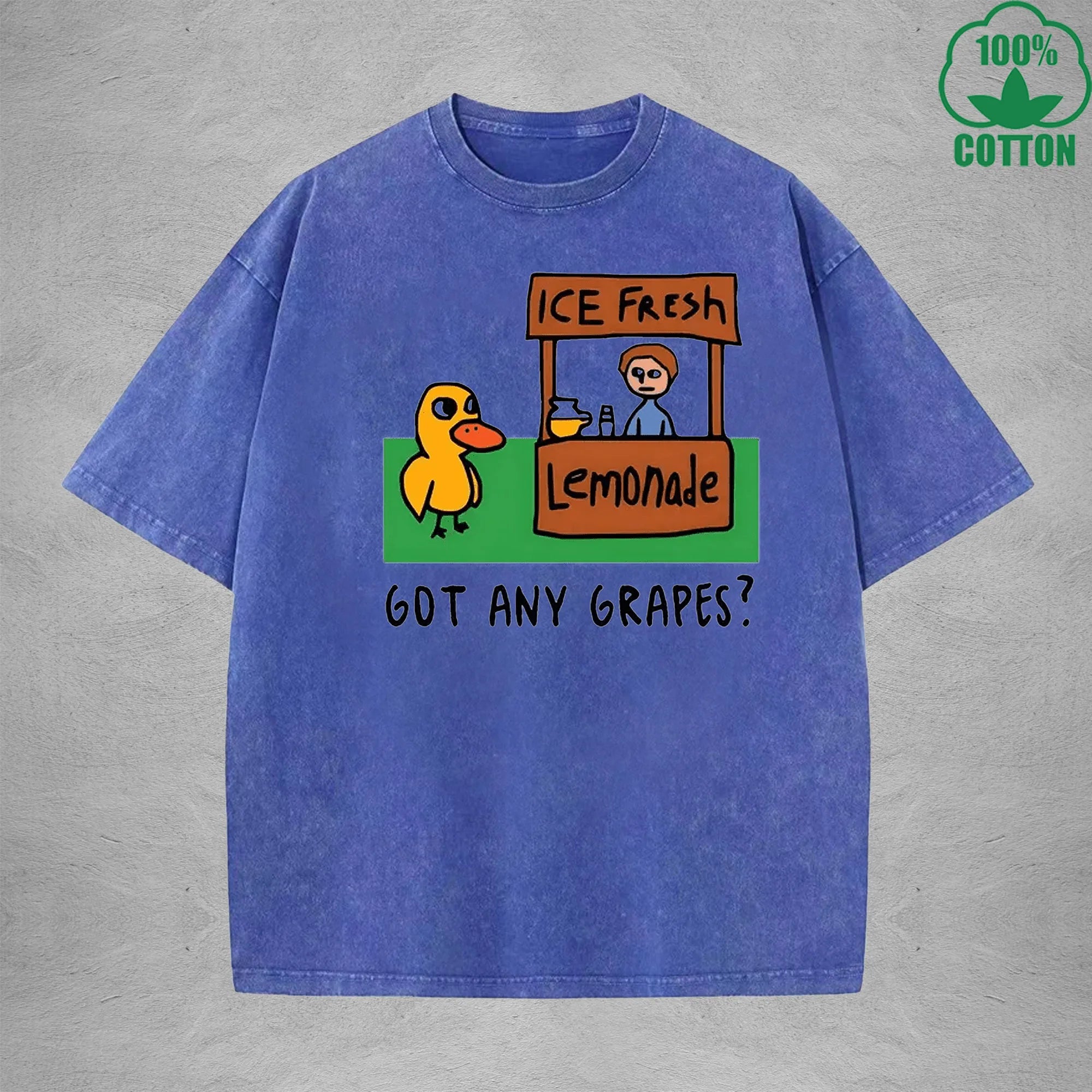 GOT ANY GRAPES Printed Washed T-Shirt 230G Multicolor Loose Trendy Fashionable Cotton Short Sleeve Top