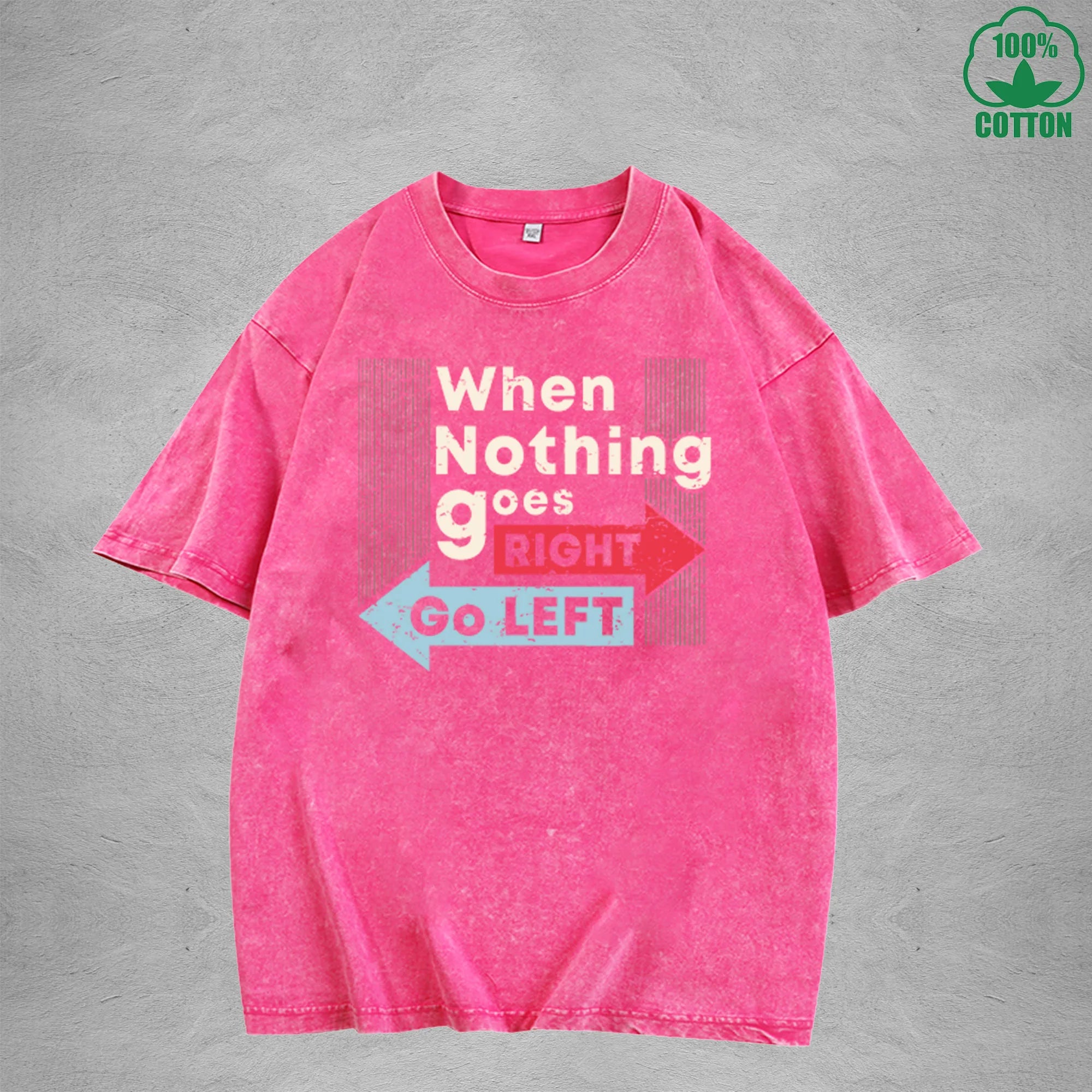 When Nothing Interest Printed Washed T-Shirt 230G Multicolor Loose Trendy Fashionable Cotton Short Sleeve Top