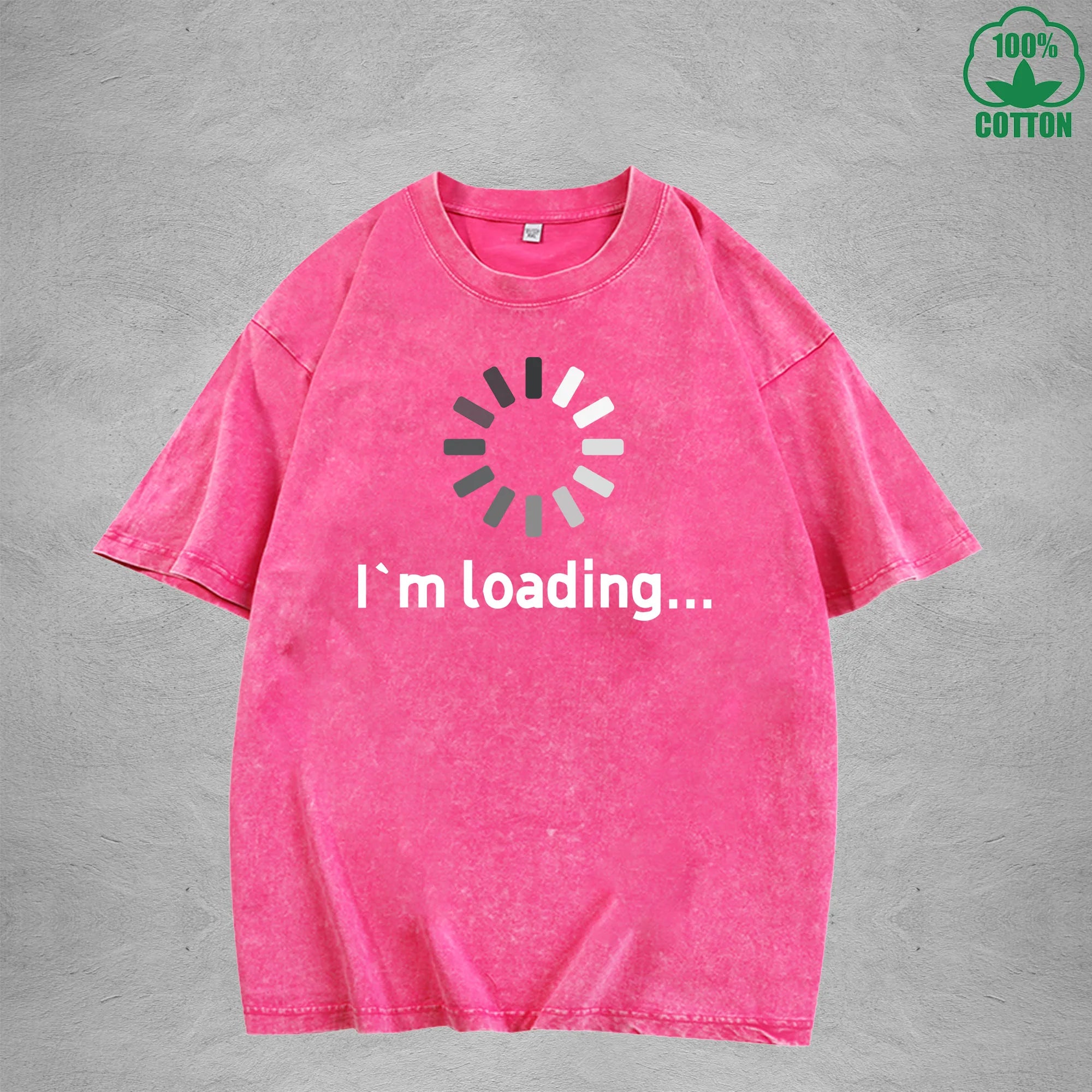 I'm Loading Interesting Printed Washed T-Shirt 230G Multicolor Loose Trendy Fashionable Cotton Short Sleeve Top