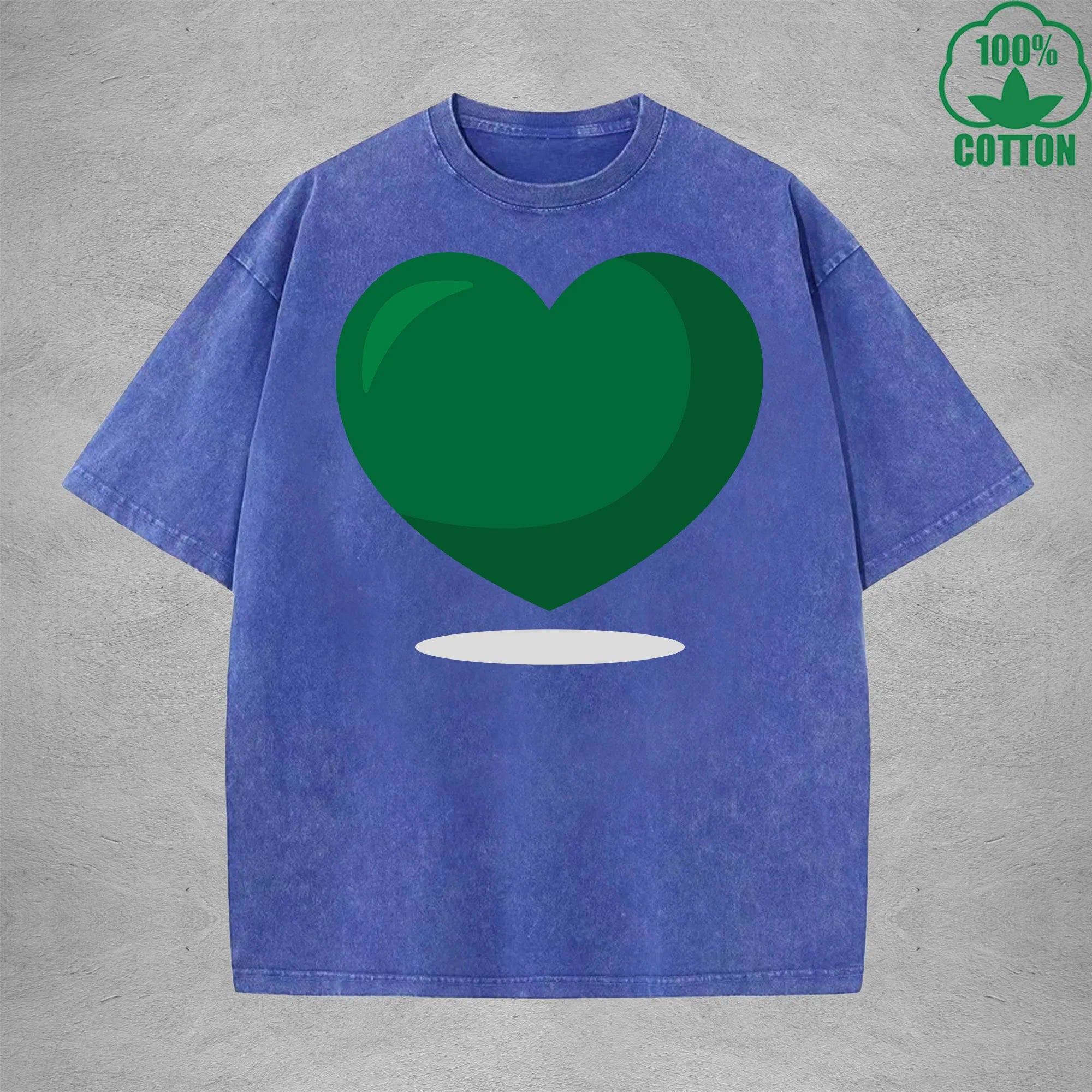 Green Heart American Retro 230G Washed T-Shirt Available in Multiple Colors Fashionable Pure Cotton Short Sleeve
