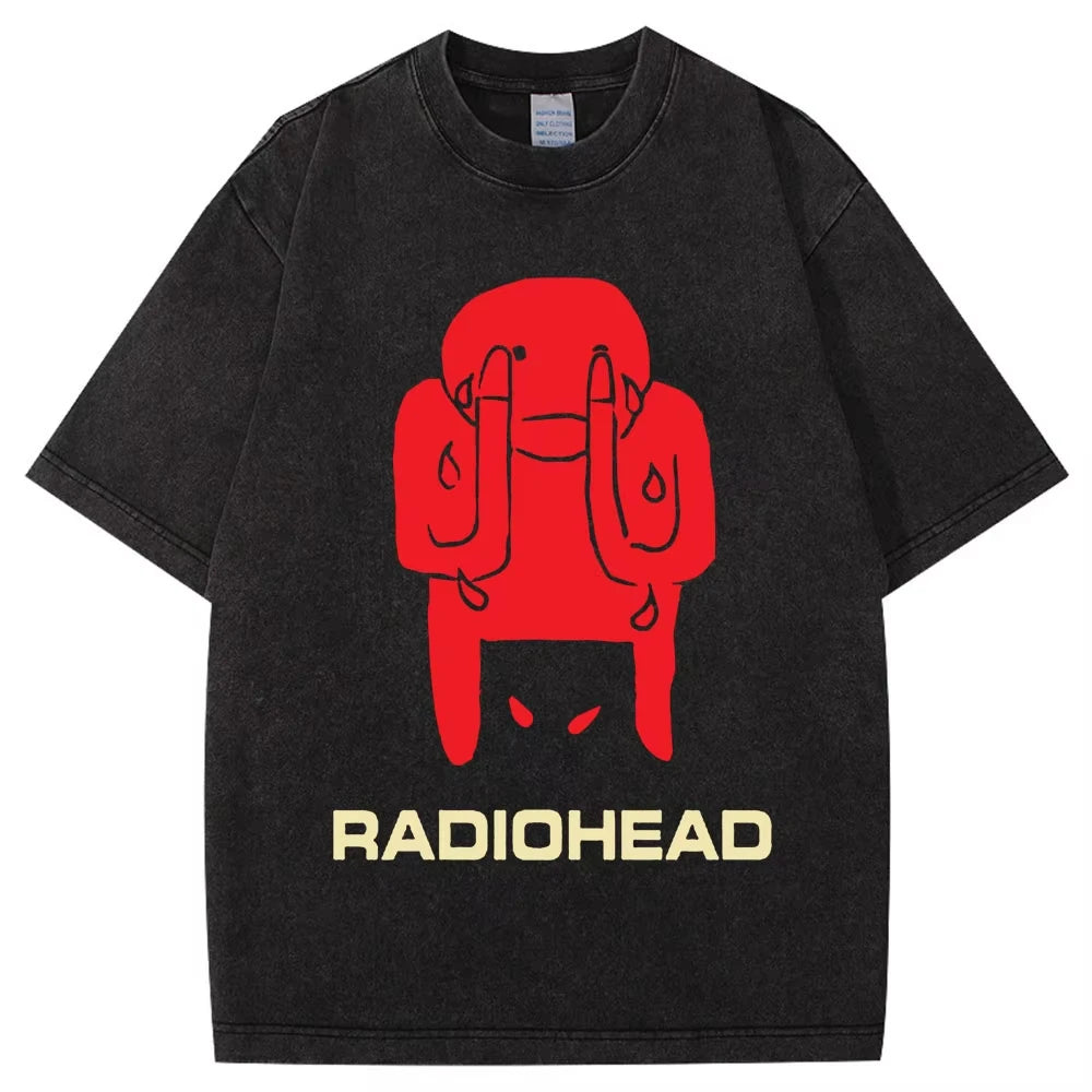 Washed Rock Band Radiohead The Bends Retro Tshirt Men Women Fashion Hip Hop Gothic T Shirt Oversized Cotton Casual Male T-shirts