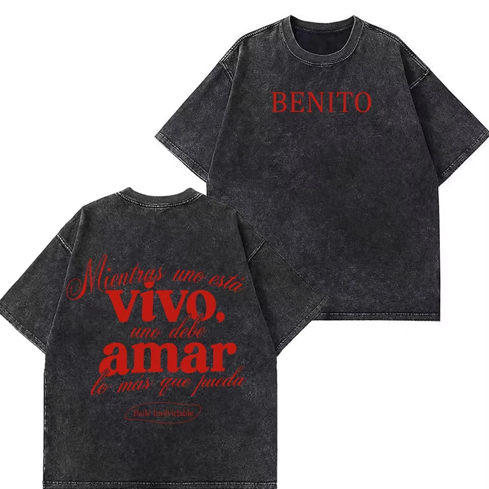 Rapper Bad Bunny Tour 2026 Debi Tirar Mas Fotos DTMF Merch Vintage Washed Tee Men's Women Fashion T Shirt Cotton Casual T-shirts