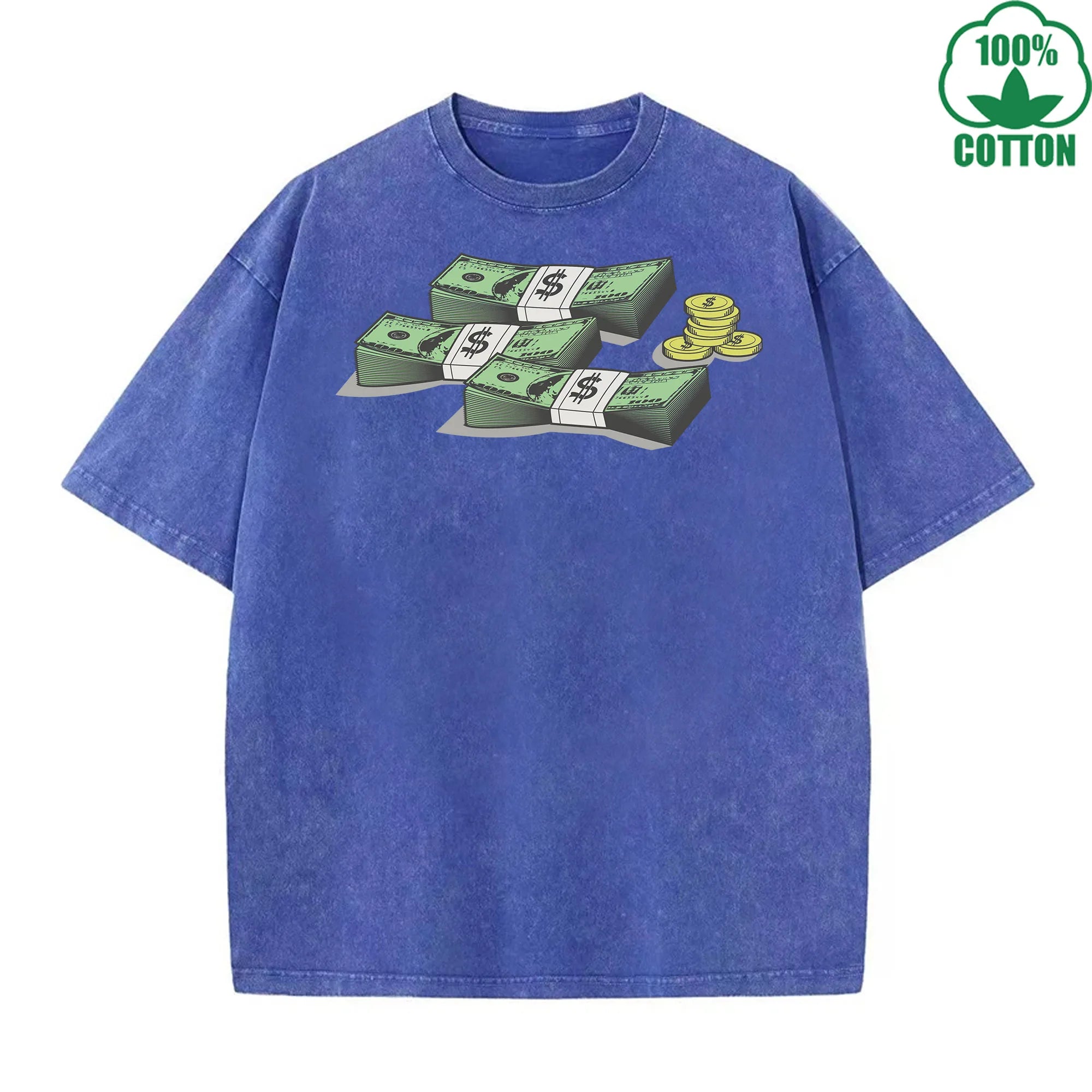 Banknote Printed Washed T-Shirt 230G Multicolor Loose Trendy Fashionable Cotton Short Sleeve Top The Best Gift Special Offer
