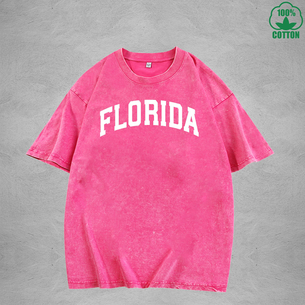FLORIDA Interest Printed Washed T-Shirt 230G Multicolor Loose Trendy Fashionable Cotton Short Sleeve Top