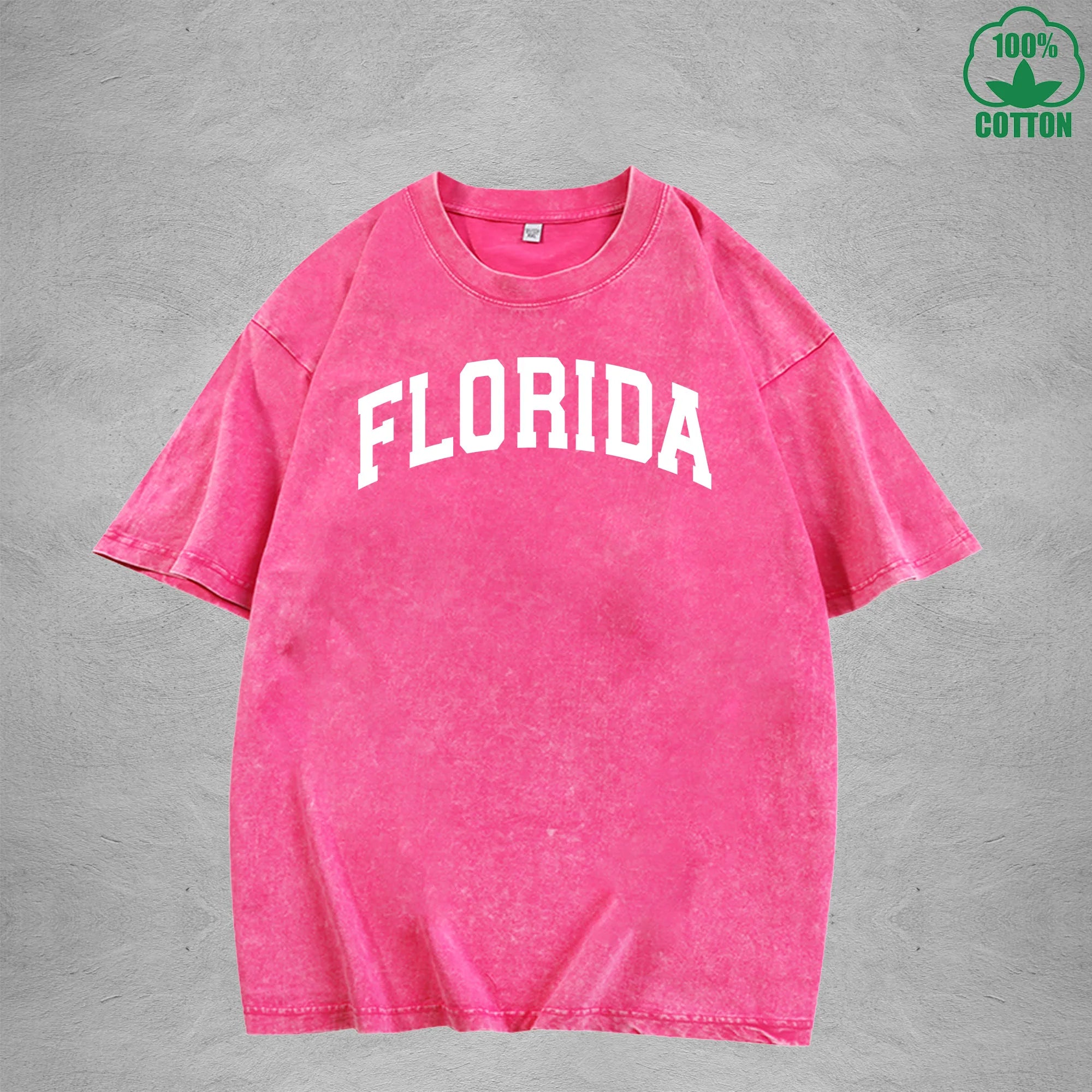 FLORIDA Interest Printed Washed T-Shirt 230G Multicolor Loose Trendy Fashionable Cotton Short Sleeve Top