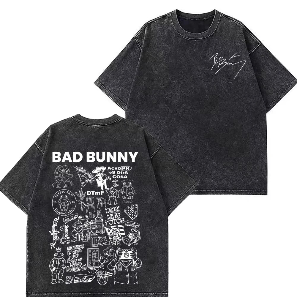 Rapper Bad Bunny Tour 2026 Debi Tirar Mas Fotos DTMF Merch Vintage Washed Tee Men's Women Fashion T Shirt Cotton Casual T-shirts
