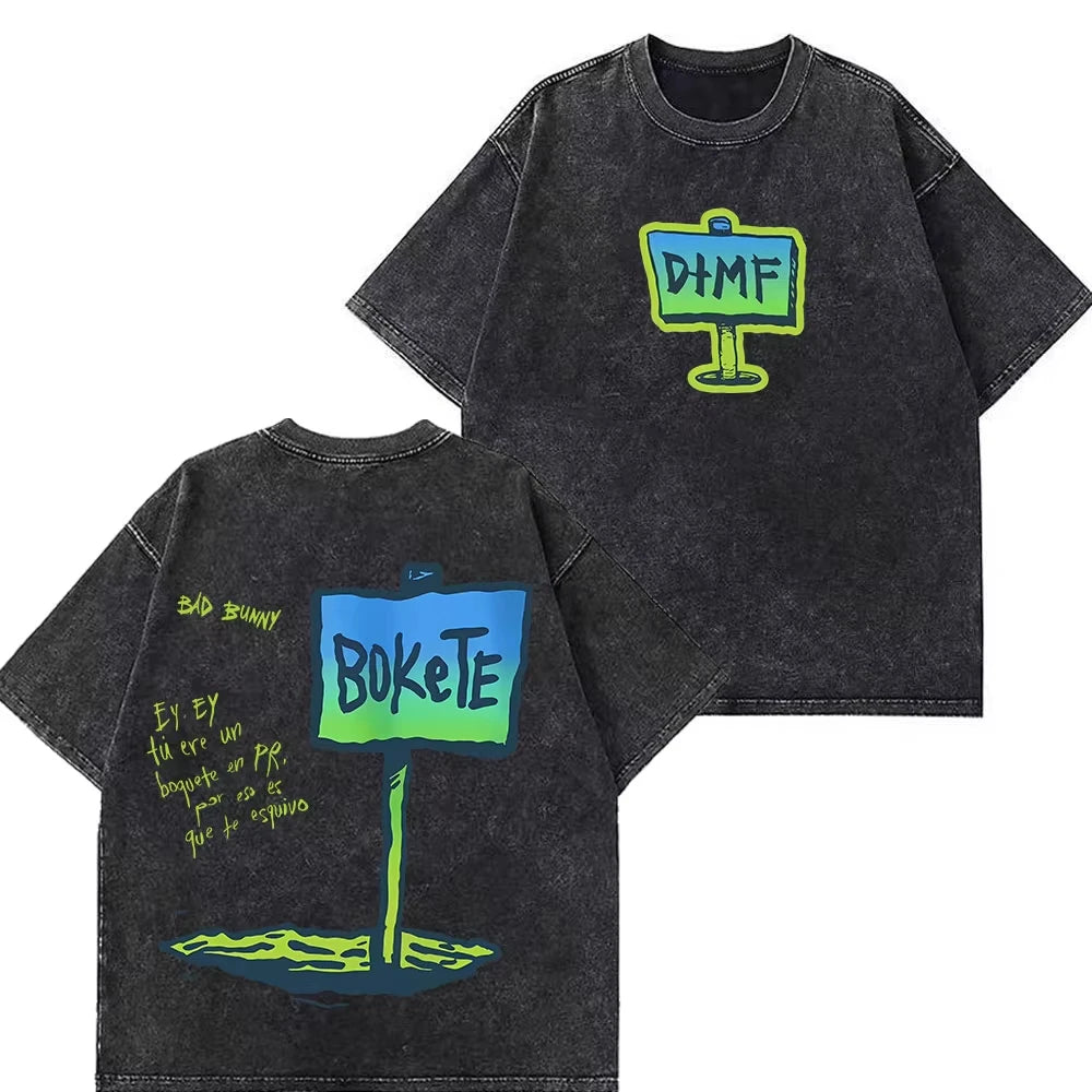 Rapper Bad Bunny Tour 2026 Debi Tirar Mas Fotos DTMF Merch Vintage Washed Tee Men's Women Fashion T Shirt Cotton Casual T-shirts