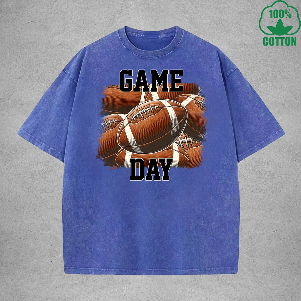 Game Day Printed Washed T-Shirt 230G Loose Trendy Fashionable Cotton Short Sleeve Top