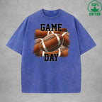 Game Day Printed Washed T-Shirt 230G Loose Trendy Fashionable Cotton Short Sleeve Top