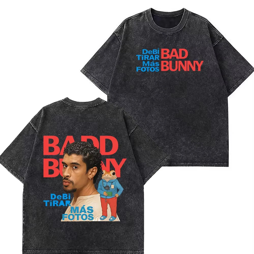 Rapper Bad Bunny Tour 2026 Debi Tirar Mas Fotos DTMF Merch Vintage Washed Tee Men's Women Fashion T Shirt Cotton Casual T-shirts