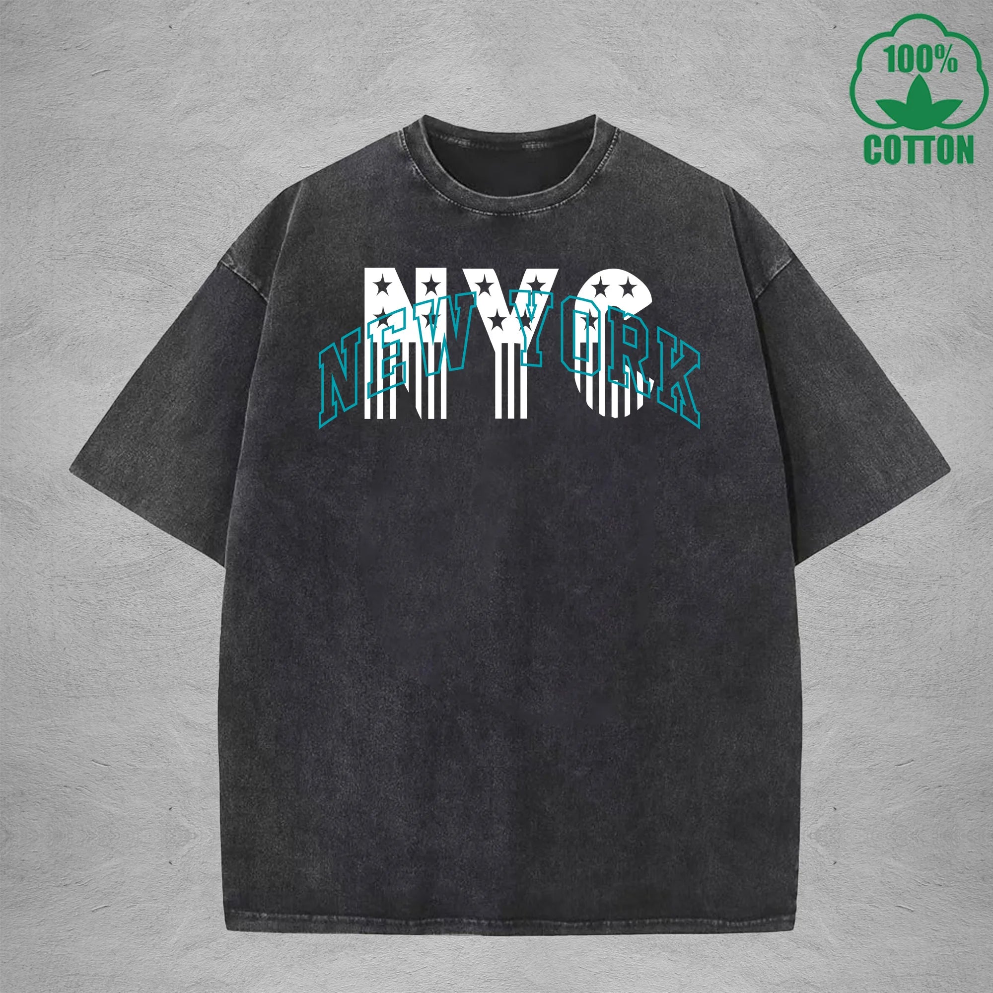 New York American Retro 230G Washed T-Shirt Available in Multiple Colors Fashionable Pure Cotton Short Sleeve