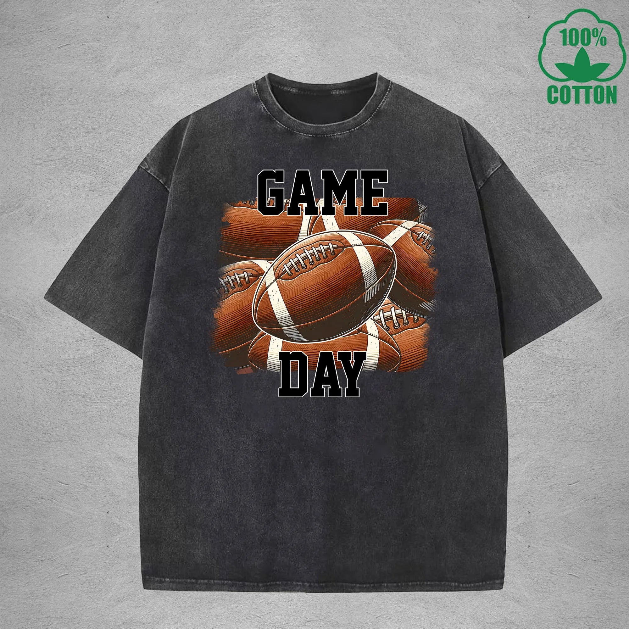 Game Day Printed Washed T-Shirt 230G Loose Trendy Fashionable Cotton Short Sleeve Top