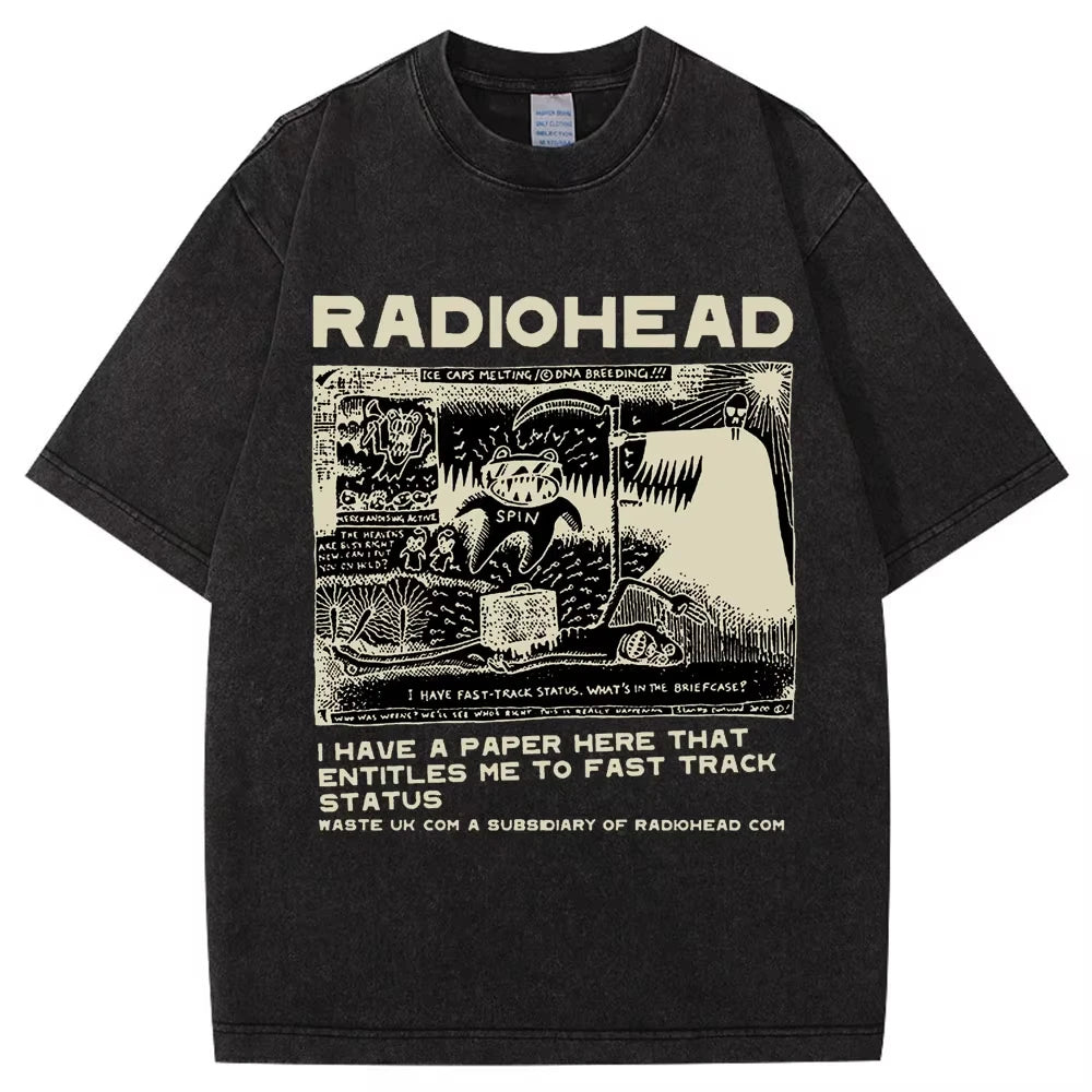 Washed Rock Band Radiohead The Bends Retro Tshirt Men Women Fashion Hip Hop Gothic T Shirt Oversized Cotton Casual Male T-shirts