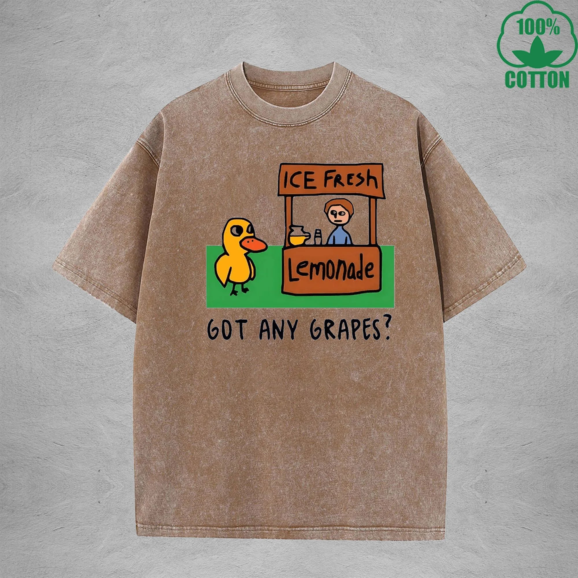 GOT ANY GRAPES Printed Washed T-Shirt 230G Multicolor Loose Trendy Fashionable Cotton Short Sleeve Top