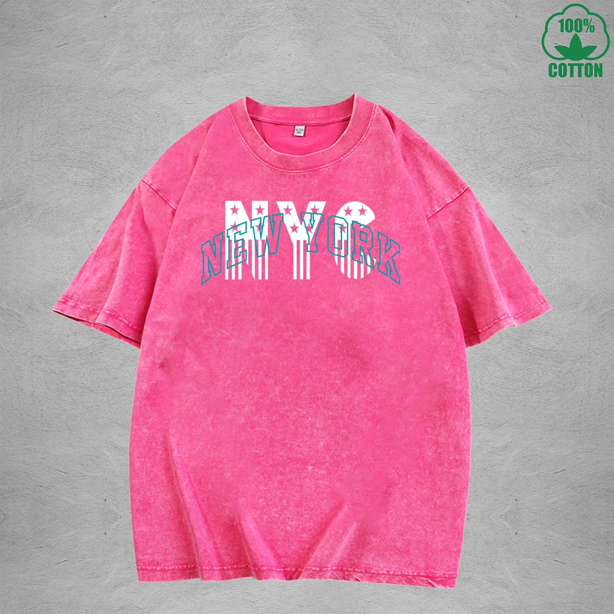 New York American Retro 230G Washed T-Shirt Available in Multiple Colors Fashionable Pure Cotton Short Sleeve