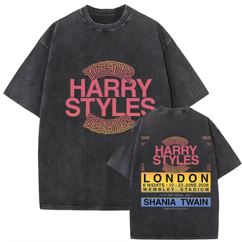 Harry Styles "Together" Tour 2026 Vintage Washed T-Shirt Men Women Pop Music Fashion Oversized Cotton Graphic TShirts Streetwear