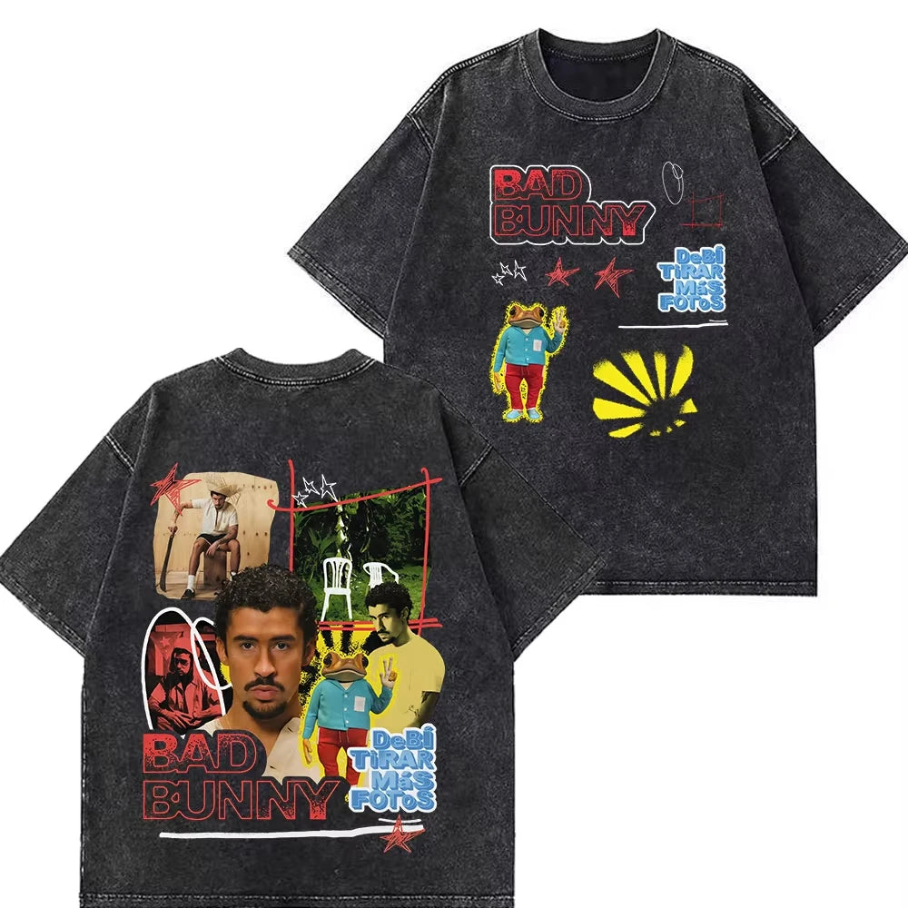 Rapper Bad Bunny Tour 2026 Debi Tirar Mas Fotos DTMF Merch Vintage Washed Tee Men's Women Fashion T Shirt Cotton Casual T-shirts