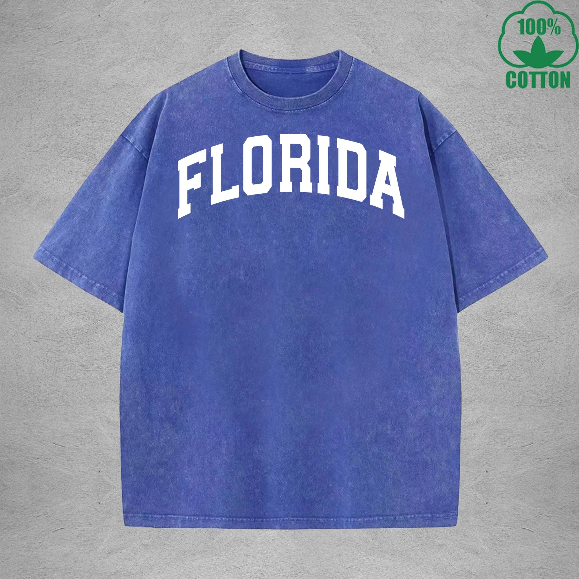 FLORIDA Interest Printed Washed T-Shirt 230G Multicolor Loose Trendy Fashionable Cotton Short Sleeve Top