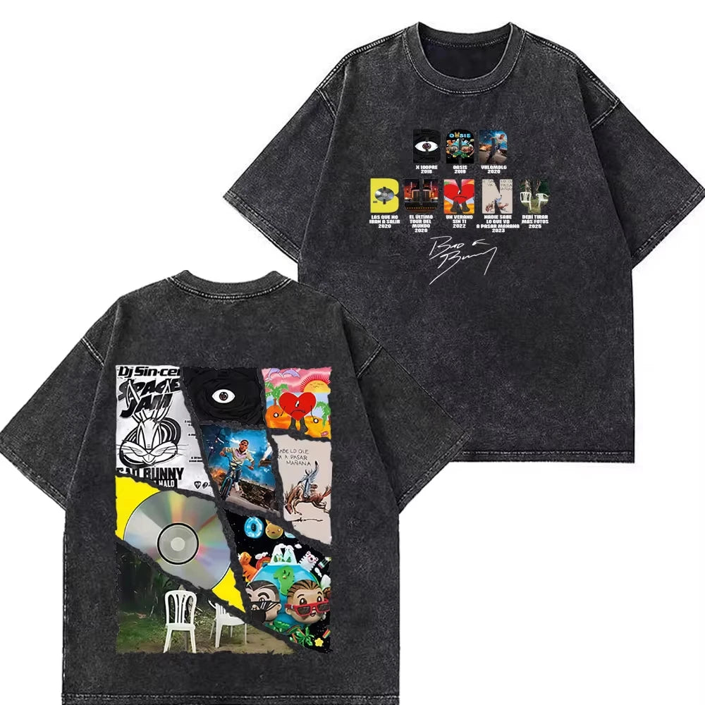 Rapper Bad Bunny Tour 2026 Debi Tirar Mas Fotos DTMF Merch Vintage Washed Tee Men's Women Fashion T Shirt Cotton Casual T-shirts