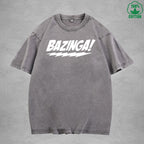 Bazinga Interesting Printed Washed T-Shirt 230G Multicolor Loose Trendy Fashionable Cotton Short Sleeve Top