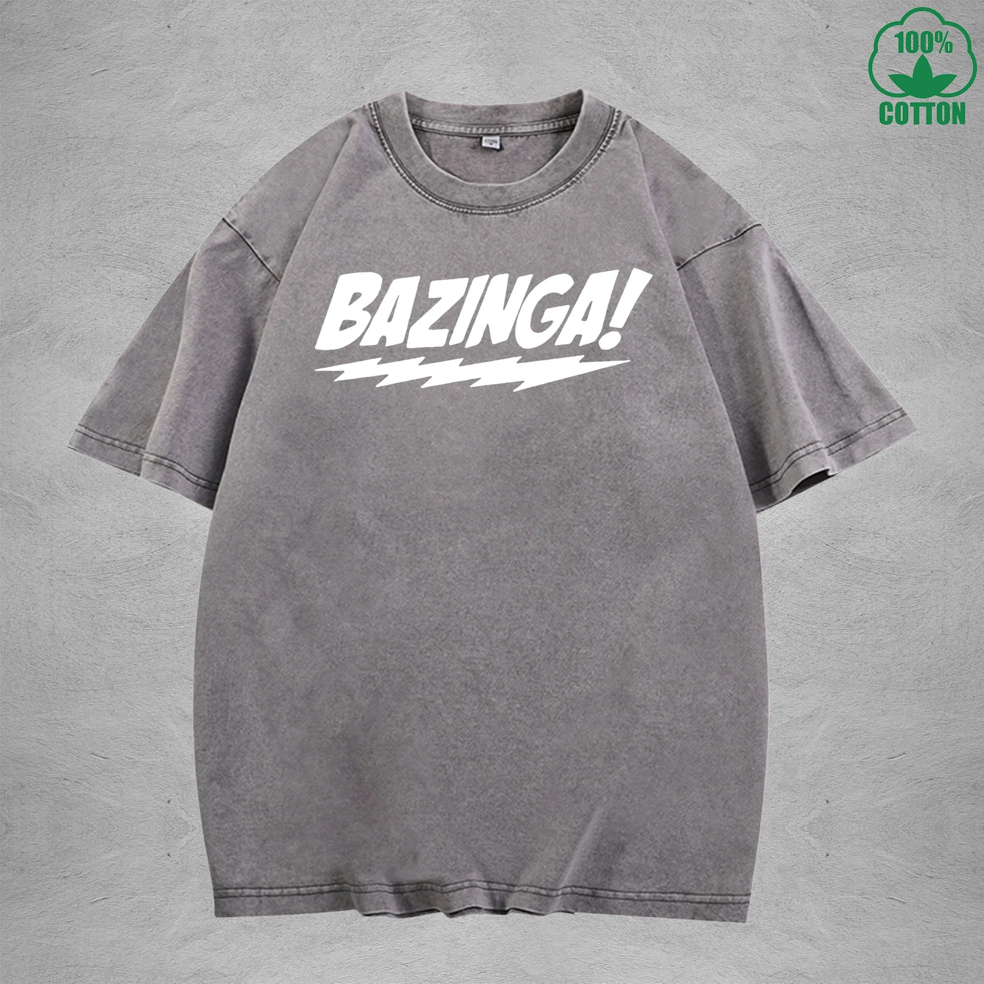 Bazinga Interesting Printed Washed T-Shirt 230G Multicolor Loose Trendy Fashionable Cotton Short Sleeve Top
