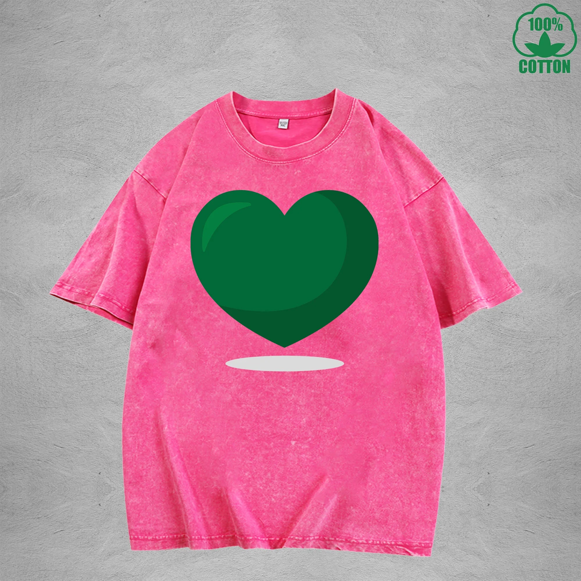 Green Heart American Retro 230G Washed T-Shirt Available in Multiple Colors Fashionable Pure Cotton Short Sleeve
