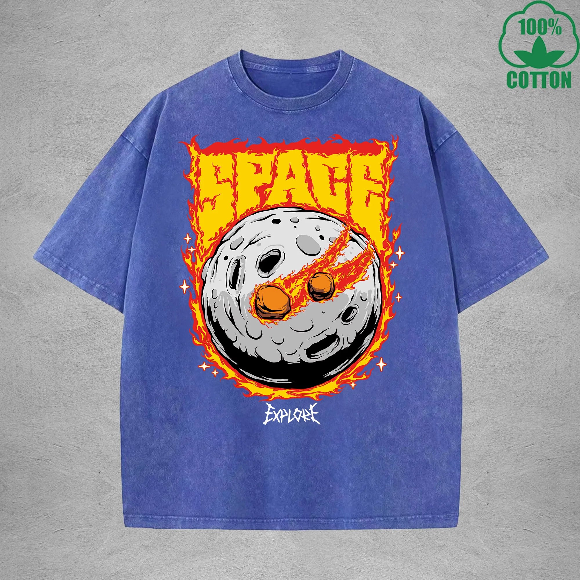 Space American Retro 230G Washed T-Shirt Available in Multiple Colors Fashionable Pure Cotton Short Sleeve