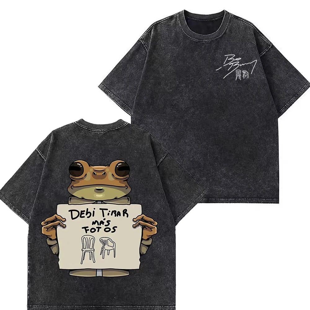 Rapper Bad Bunny Tour 2026 Debi Tirar Mas Fotos DTMF Merch Vintage Washed Tee Men's Women Fashion T Shirt Cotton Casual T-shirts