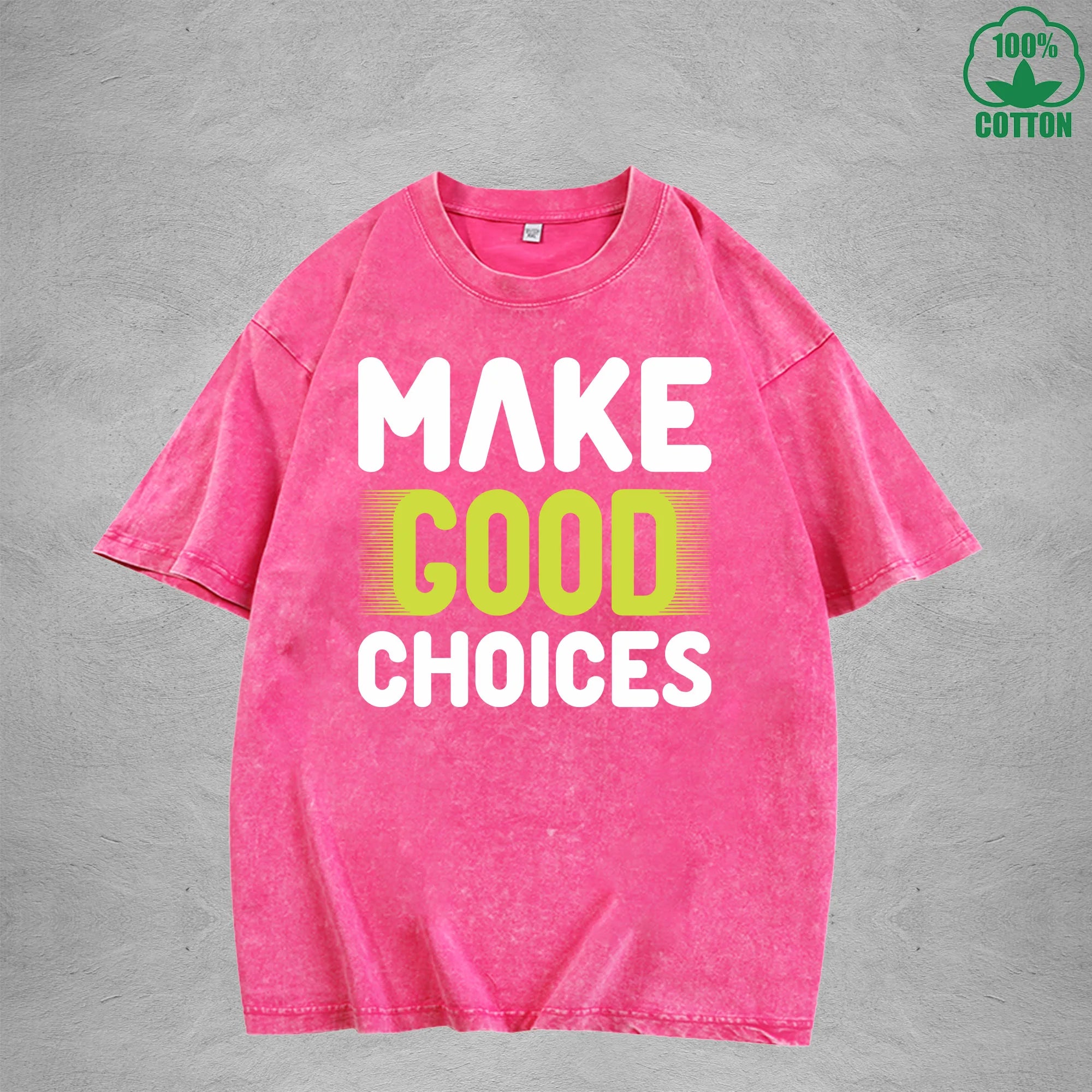 Good Choices Multicolor Interest Printed Washed T-Shirt 230G Loose Trendy Fashionable Cotton Short Sleeve Top