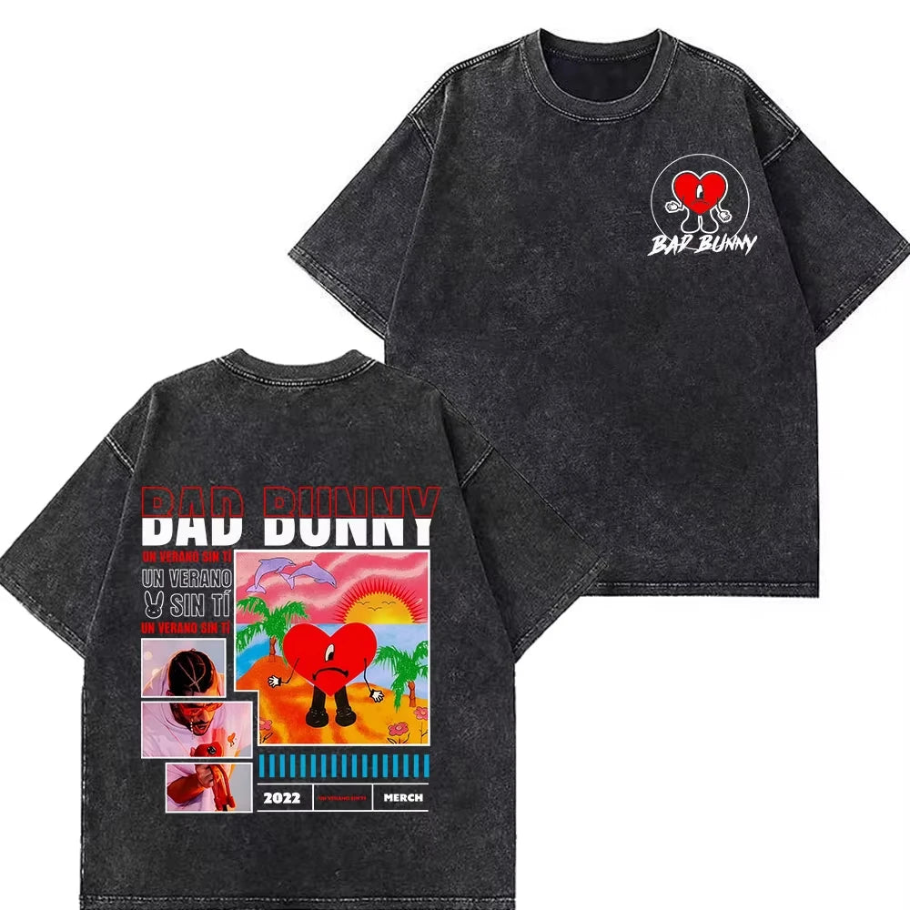 Rapper Bad Bunny Tour 2026 Debi Tirar Mas Fotos DTMF Merch Vintage Washed Tee Men's Women Fashion T Shirt Cotton Casual T-shirts