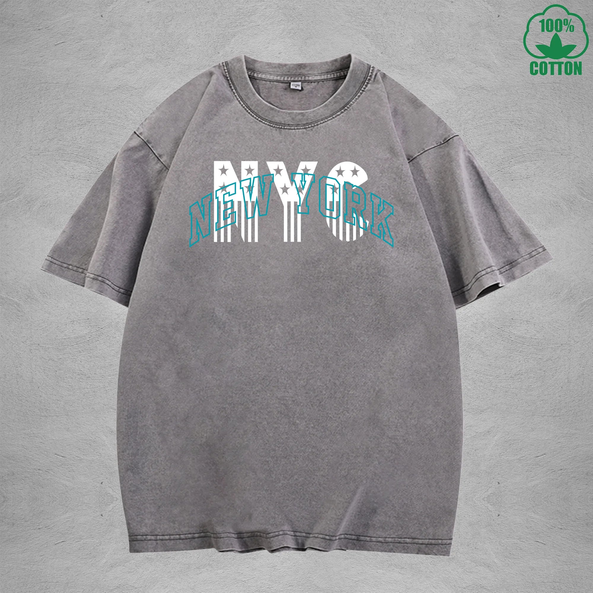 New York American Retro 230G Washed T-Shirt Available in Multiple Colors Fashionable Pure Cotton Short Sleeve