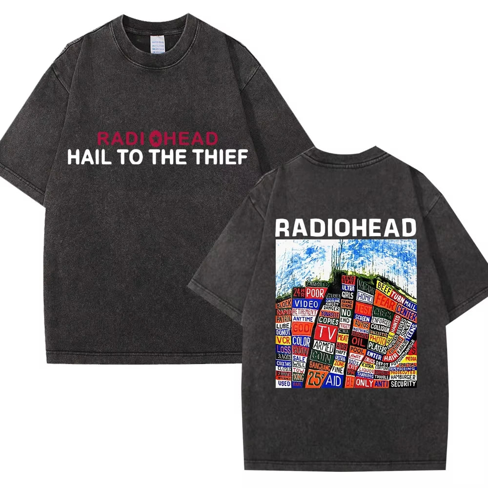 Washed Rock Band Radiohead The Bends Retro Tshirt Men Women Fashion Hip Hop Gothic T Shirt Oversized Cotton Casual Male T-shirts