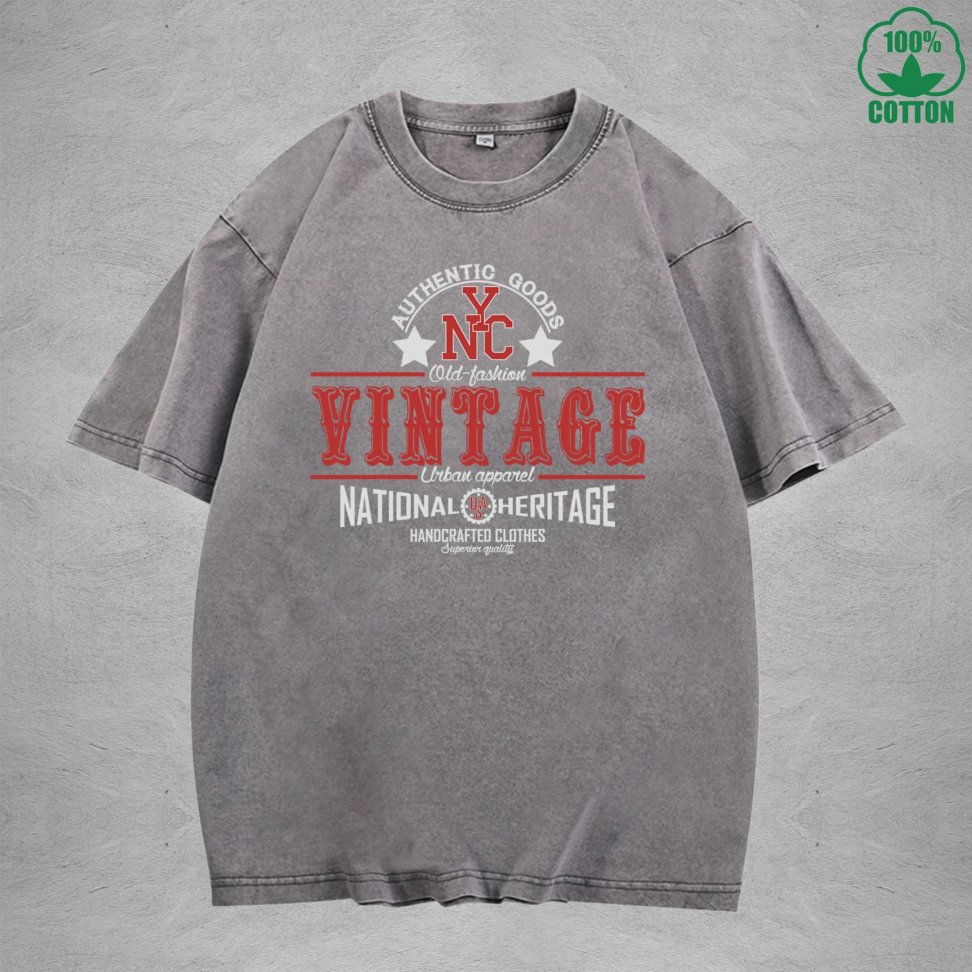 Vintage Interest Printed Washed T-Shirt 230G Multicolor Loose Trendy Fashionable Cotton Short Sleeve Top