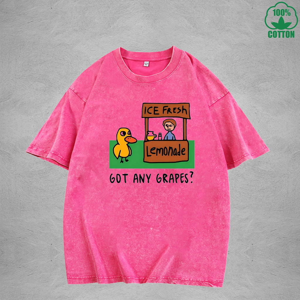 GOT ANY GRAPES Printed Washed T-Shirt 230G Multicolor Loose Trendy Fashionable Cotton Short Sleeve Top