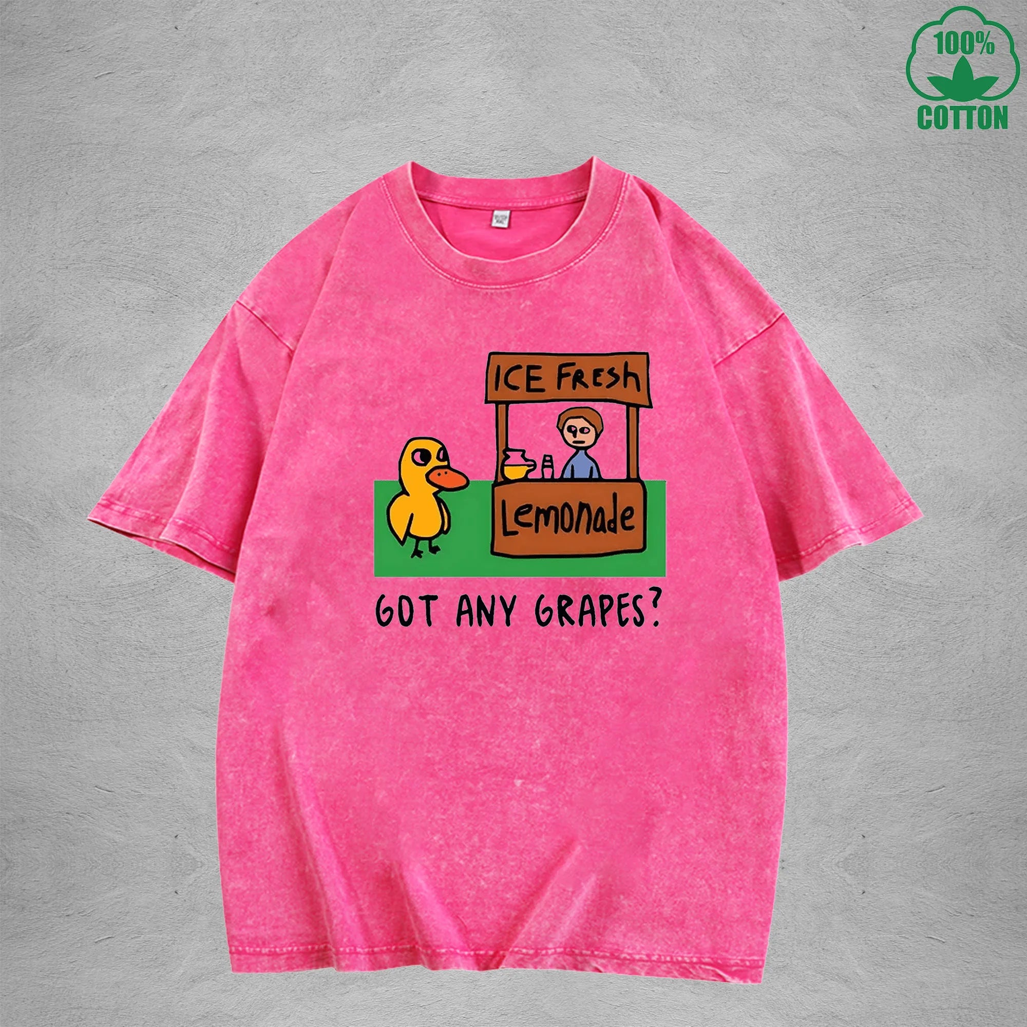 GOT ANY GRAPES Printed Washed T-Shirt 230G Multicolor Loose Trendy Fashionable Cotton Short Sleeve Top