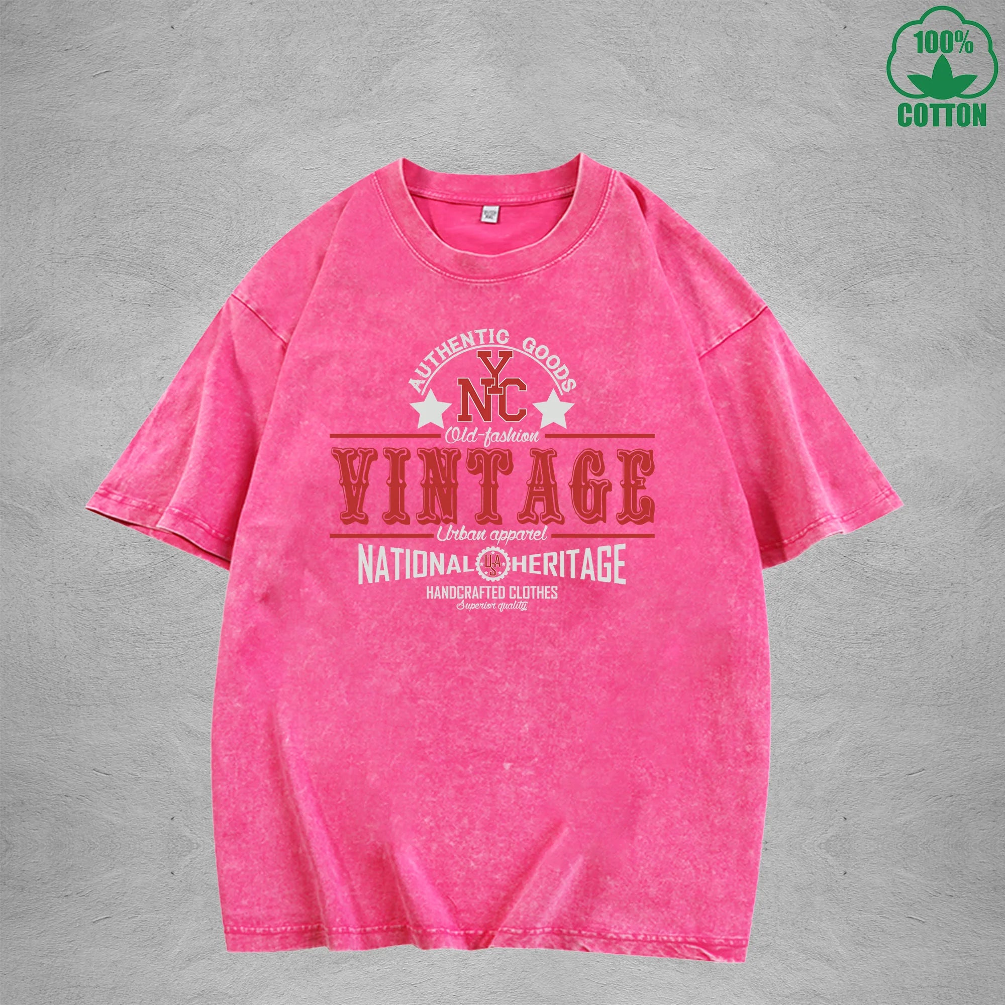 Vintage Interest Printed Washed T-Shirt 230G Multicolor Loose Trendy Fashionable Cotton Short Sleeve Top
