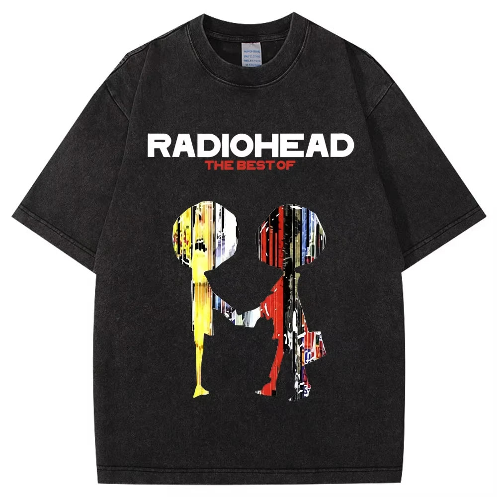 Washed Rock Band Radiohead The Bends Retro Tshirt Men Women Fashion Hip Hop Gothic T Shirt Oversized Cotton Casual Male T-shirts