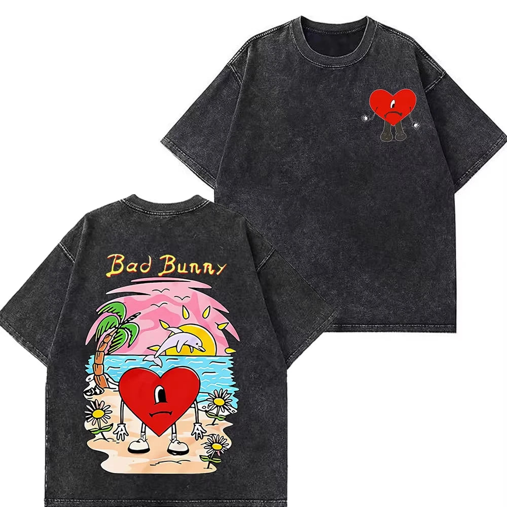 Rapper Bad Bunny Tour 2026 Debi Tirar Mas Fotos DTMF Merch Vintage Washed Tee Men's Women Fashion T Shirt Cotton Casual T-shirts